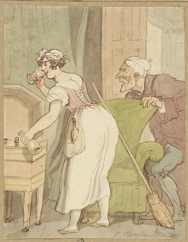Woman Caught Stealing a Drink Wall Art by Thomas Rowlandson - High-Resolution Digital Print