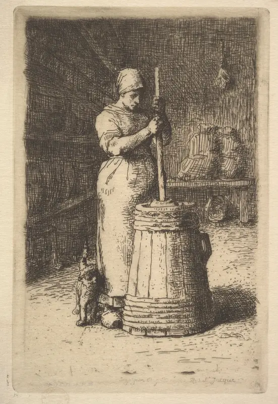 Woman Churning Butter Wall Art by Jean-François Millet - High-Resolution Digital Print