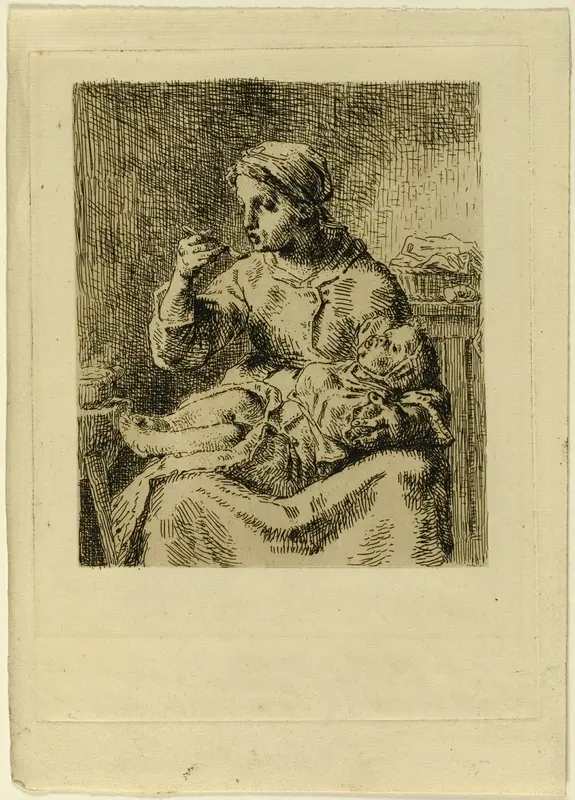 Woman Feeding Her Child Wall Art by Jean François Millet - High-Resolution Digital Print