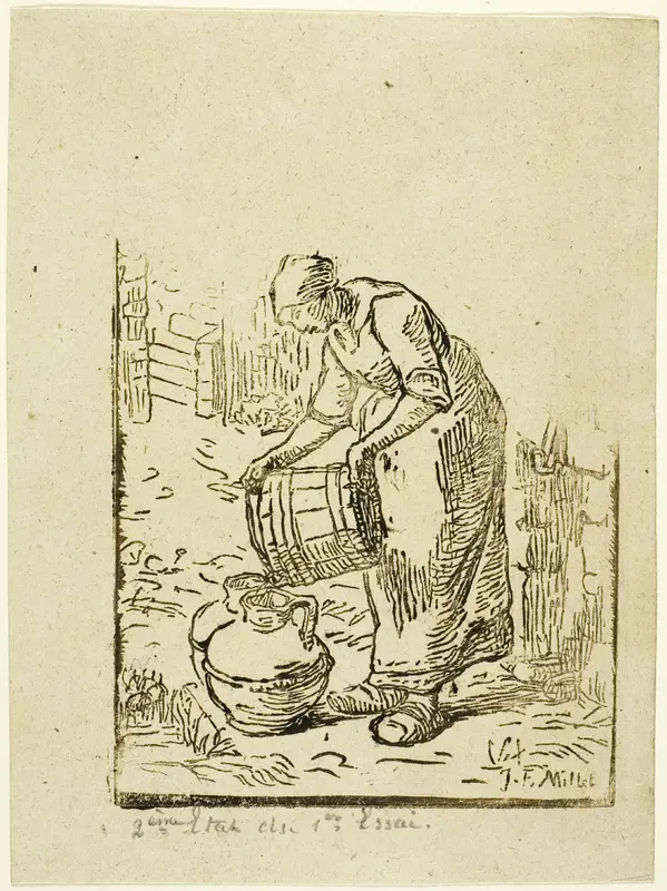 Woman Filling Water-Cans Wall Art by Pierre Millet - High-Resolution Digital Print