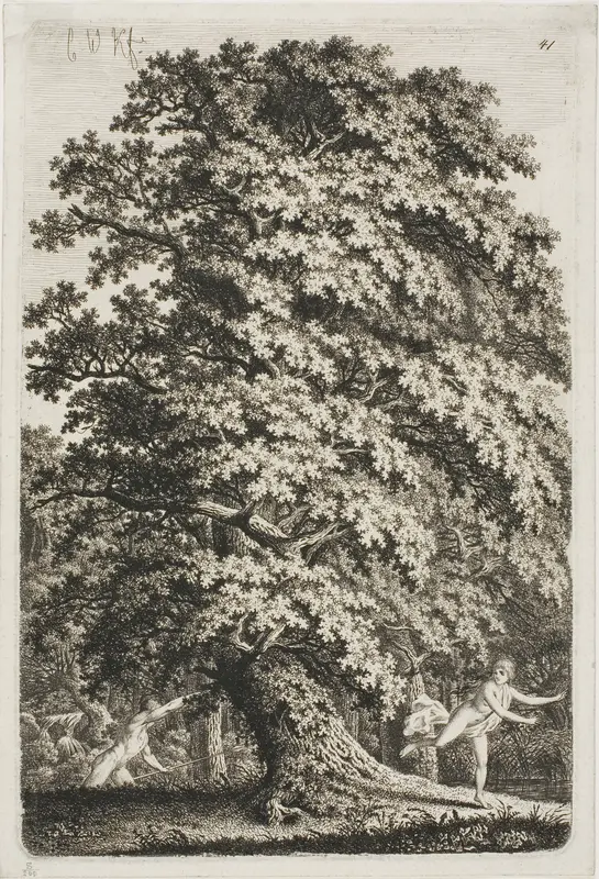 Woman Fleeing from a Man Holding a Lance in the Forest Wall Art by Carl Wilhelm Kolbe, the elder - High-Resolution Digital Print