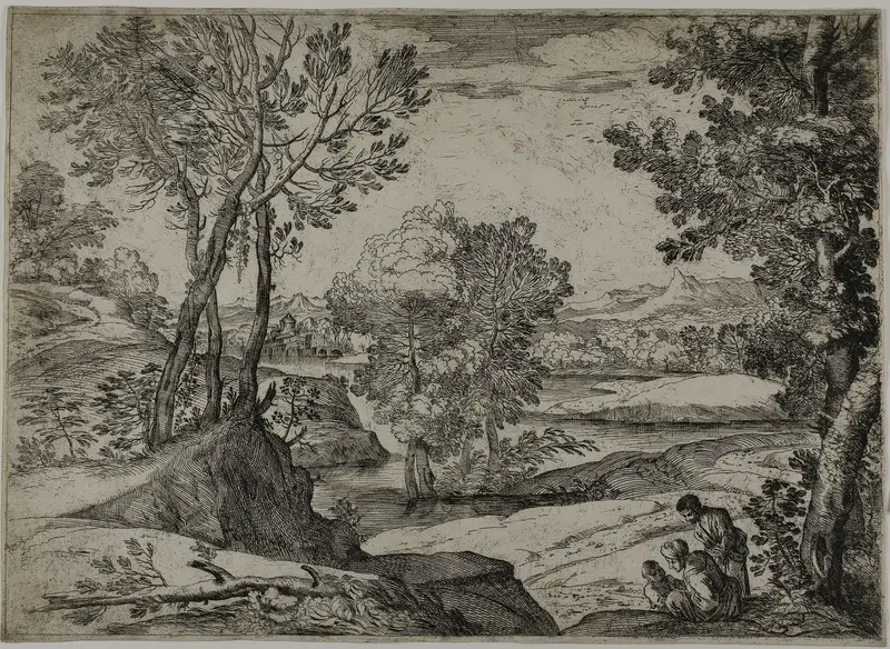 Woman, Her Child, and a Standing Man in a Landscape