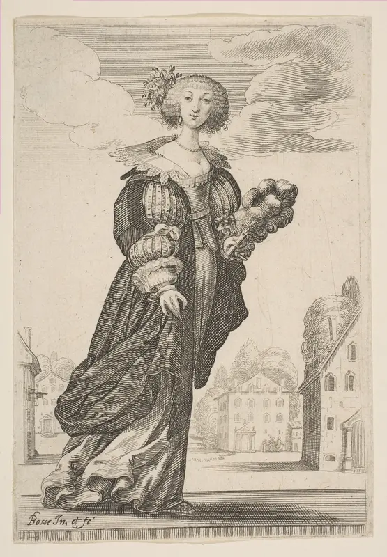 Woman Holding a Fan, from "The Garden of the French Nobles In Which One Can Pick Up Their Way of Dressing" Wall Art by Abraham Bosse - High-Resolution Digital Print