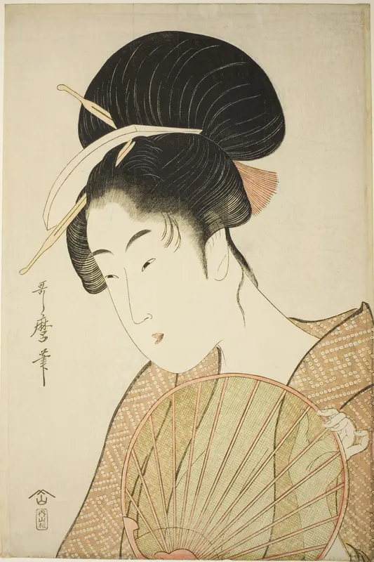 Woman Holding a Round Fan