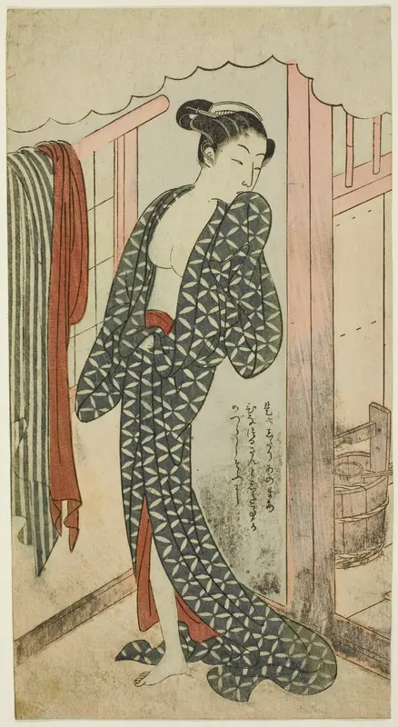 Woman in a Bathhouse Wall Art by Suzuki Harunobu - High-Resolution Digital Print