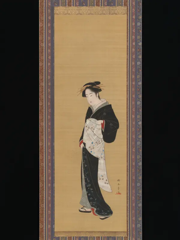 Woman in a Black Kimono Wall Art by Katsukawa Shunshō 勝川春章 - High-Resolution Digital Print