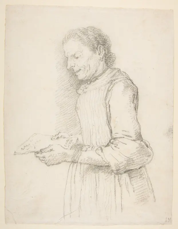 Woman in Half-Length, Profile View Facing Left and Reading a Piece of Paper Signed "Catarina" Wall Art by Francesco Zuccarelli - High-Resolution Digital Print