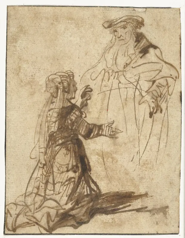 Woman Kneeling before a Man Wall Art by Ferdinand Bol - High-Resolution Digital Print