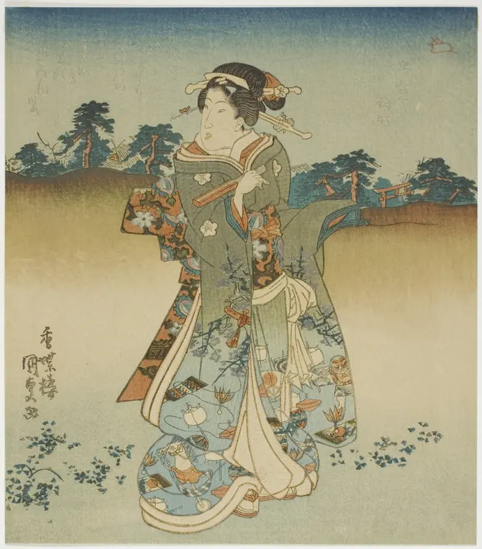 Woman on her way to visit a shrine Wall Art by Utagawa Kunisada I (Toyokuni III) - High-Resolution Digital Print
