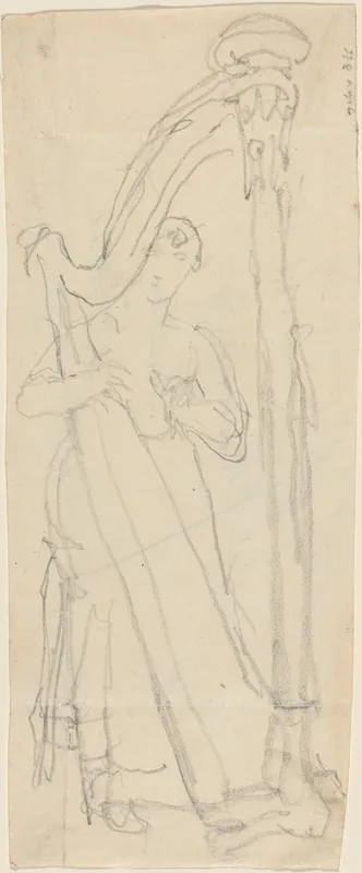 Woman Playing a Harp (Lavinia Banks?) Wall Art by John Flaxman - High-Resolution Digital Print