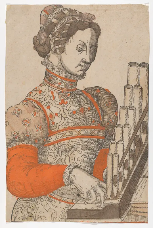 Woman Playing a Portative Organ Wall Art by Anonymous, French, 16th century - High-Resolution Digital Print