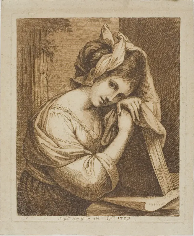 Woman Resting Her Head on a Book Wall Art by Angelica Kauffmann - High-Resolution Digital Print