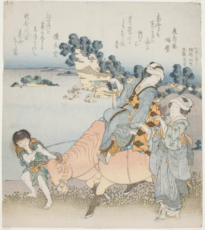 Woman riding an ox Wall Art by Katsushika Hokusai - High-Resolution Digital Print