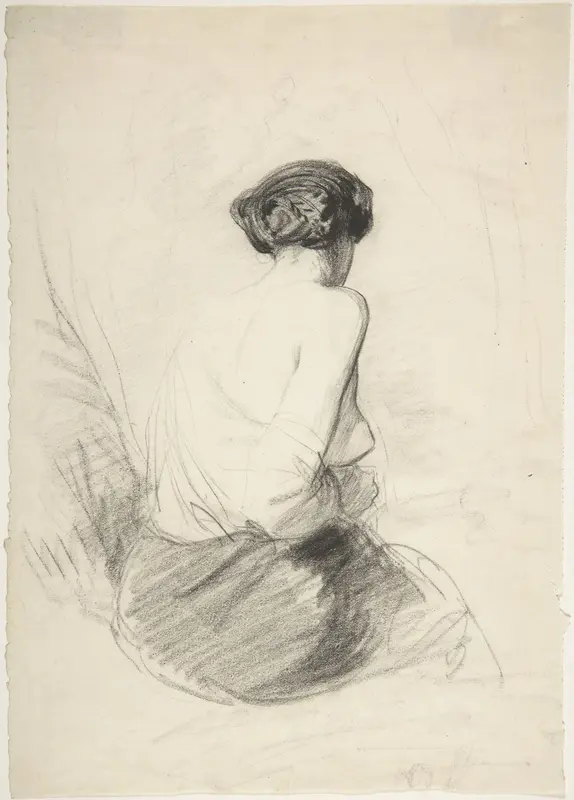 Woman Seated, Seen from Back Wall Art by Paul Gavarni [Chevalier] - High-Resolution Digital Print