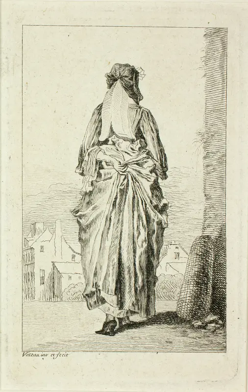 Woman Seen from Behind, from Figures de modes Wall Art by Jean Antoine Watteau - High-Resolution Digital Print