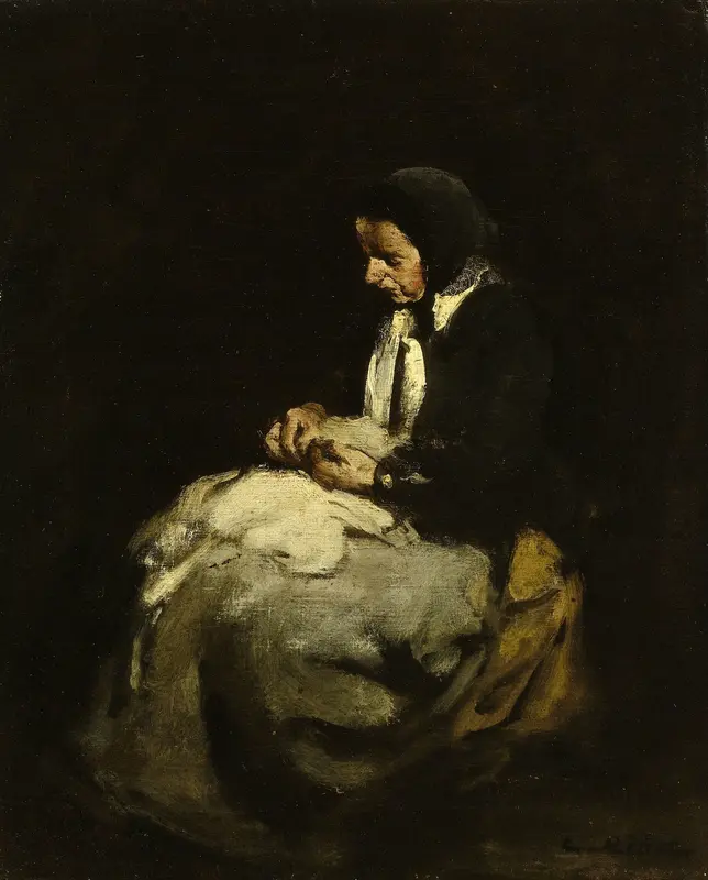 Woman sewing Wall Art by Théodule Augustin Ribot - High-Resolution Digital Print