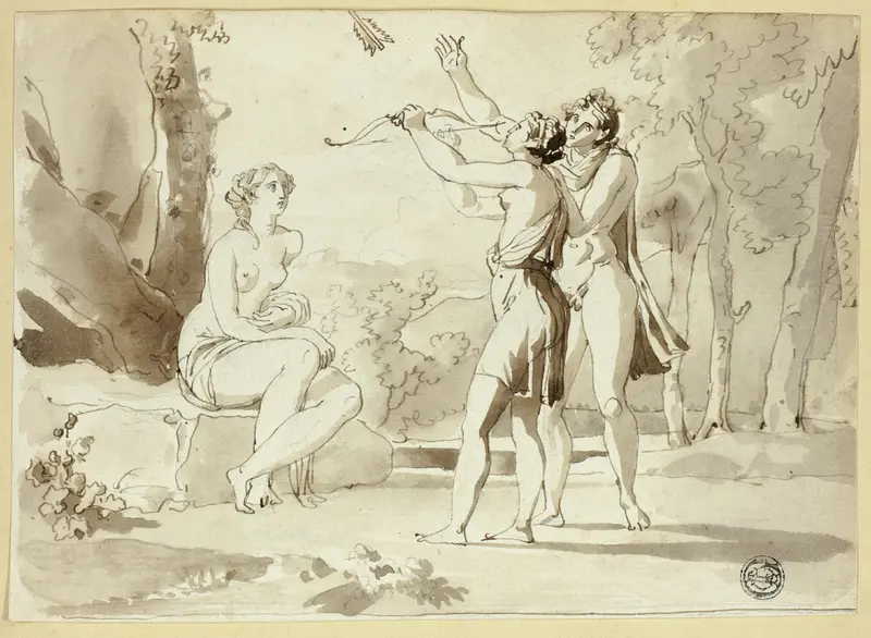Woman Shooting an Arrow, with Two Companions Wall Art by Juan Cristobal - High-Resolution Digital Print