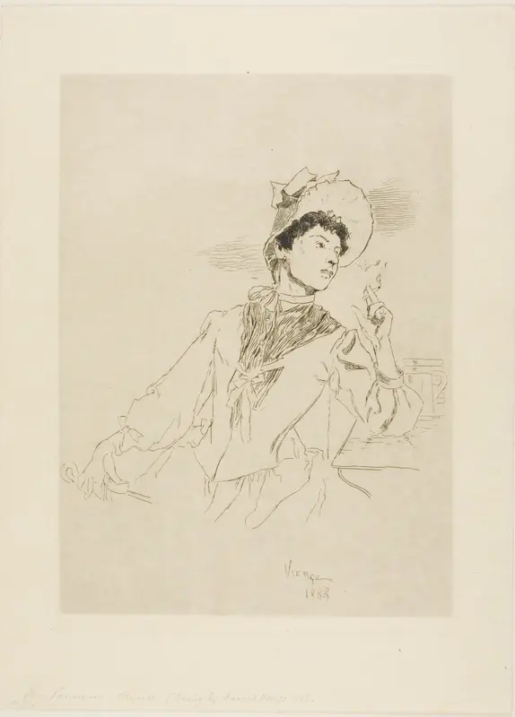 Woman Smoking a Cigarette Wall Art by Daniel Urrabieta Vierge - High-Resolution Digital Print