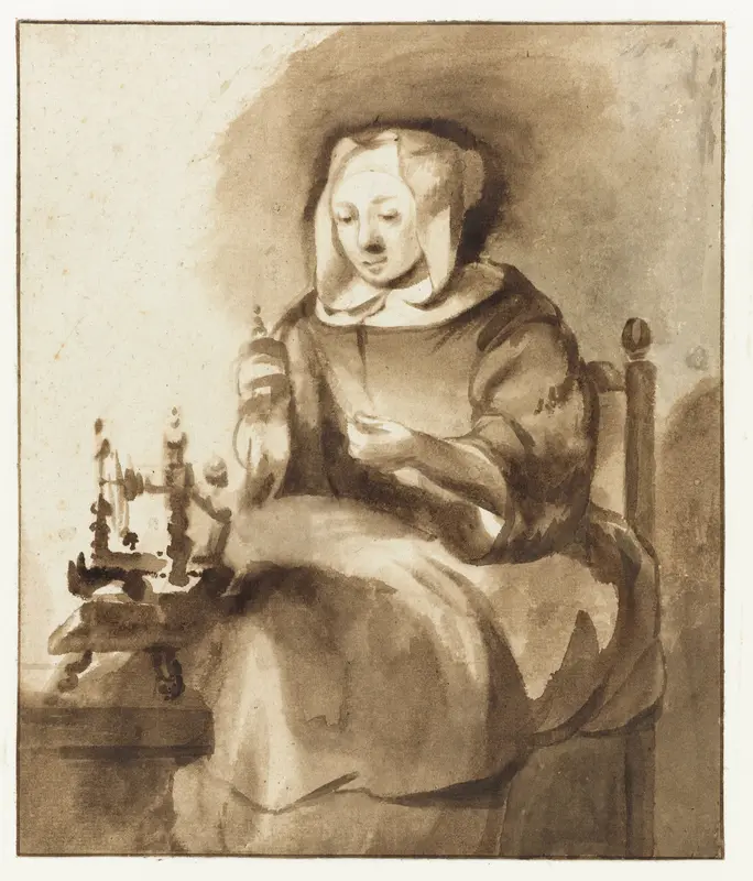 Woman spinning Wall Art by Gerbrand van den Eeckhout - High-Resolution Digital Print