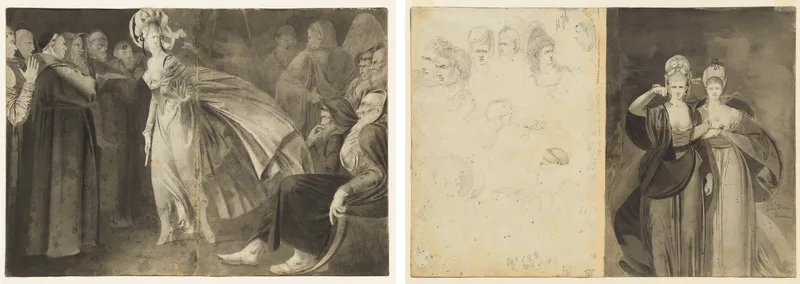Woman Standing among the Friars (recto) Sketches of Heads (verso, left); Two Women (verso, right) Wall Art by John George Brown - High-Resolution Digital Print
