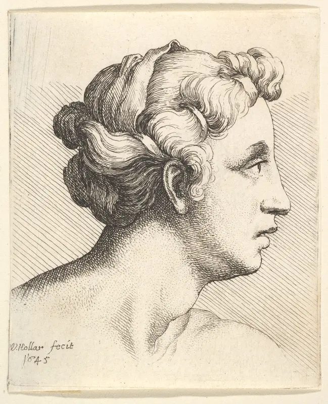 Woman with a bound tress of hair in profile to right Wall Art by Wenceslaus Hollar - High-Resolution Digital Print