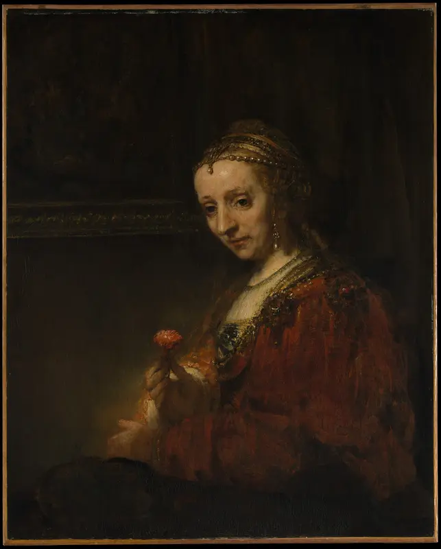Woman with a Pink Wall Art by Rembrandt (Rembrandt van Rijn) - High-Resolution Digital Print