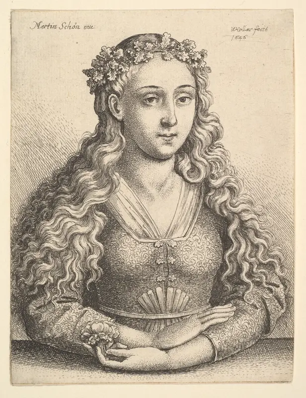 Woman with a wreath of oak leaves Wall Art by Wenceslaus Hollar - High-Resolution Digital Print
