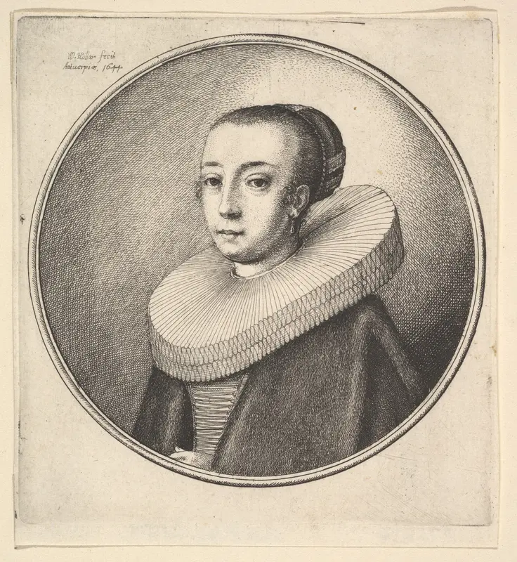 Woman with circular lace ruff, from "Women's Heads Framed in Roundels" Wall Art by Wenceslaus Hollar - High-Resolution Digital Print