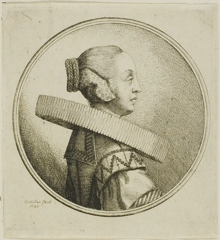 Woman with Circular Lace Ruff in Profile to Right