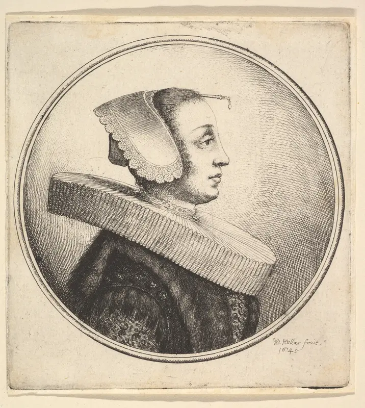 Woman with circular ruff, bonnet and hair-pin, in profile to right Wall Art by Wenceslaus Hollar - High-Resolution Digital Print