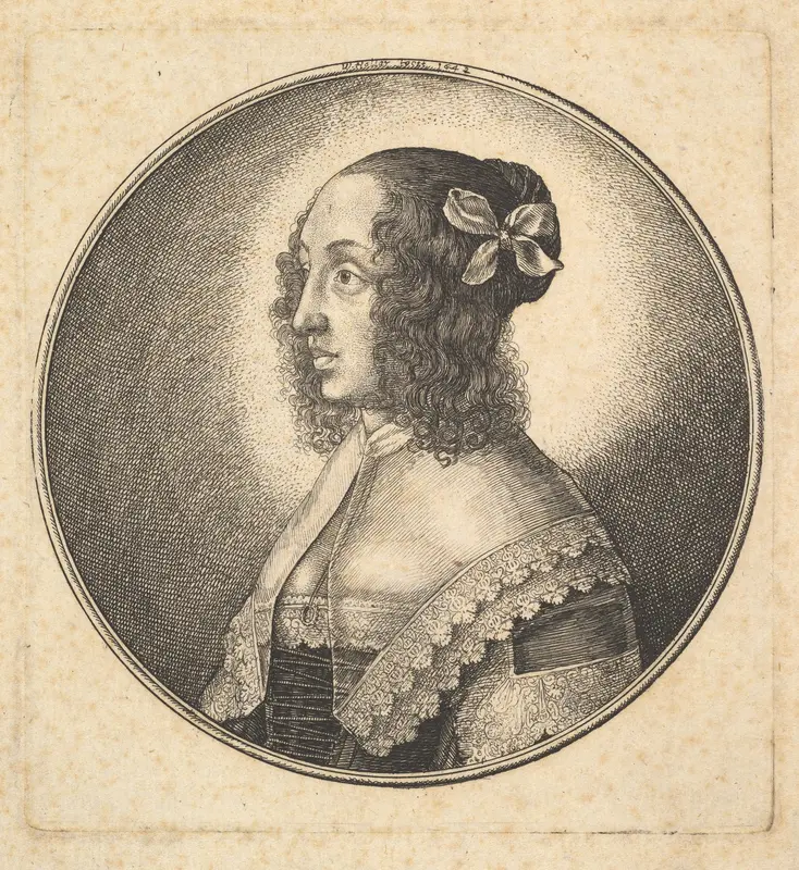 Woman with dark hair and a bow in profile to the left Wall Art by Wenceslaus Hollar - High-Resolution Digital Print