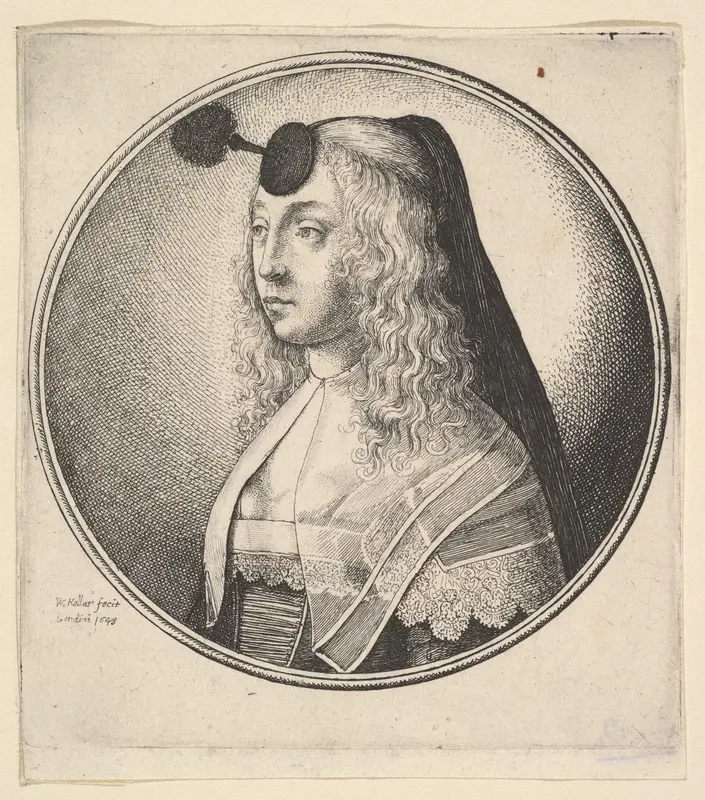 Woman with houpette on forehead turned to left, from "Women's Heads Framed in Roundels" Wall Art by Wenceslaus Hollar - High-Resolution Digital Print