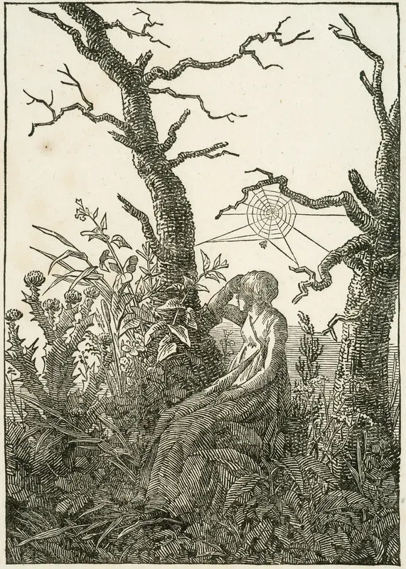 Woman with Spider's Web Between Bare Trees Wall Art by Caspar David Friedrich - High-Resolution Digital Print