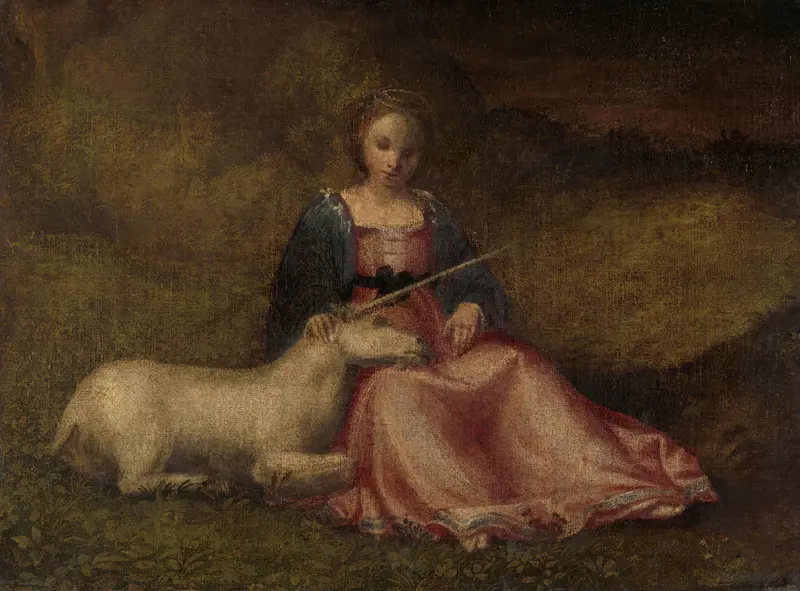 "Woman with Unicorn Wall Art by anonymous - High-Resolution Digital Print