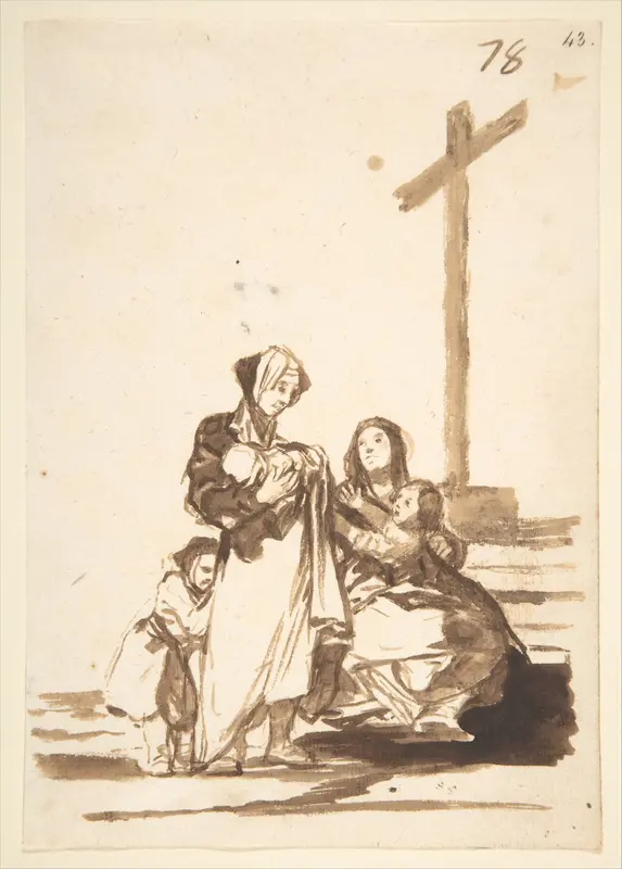 Women and children near a cross; folio 78 from the "Images of Spain" Album (F)