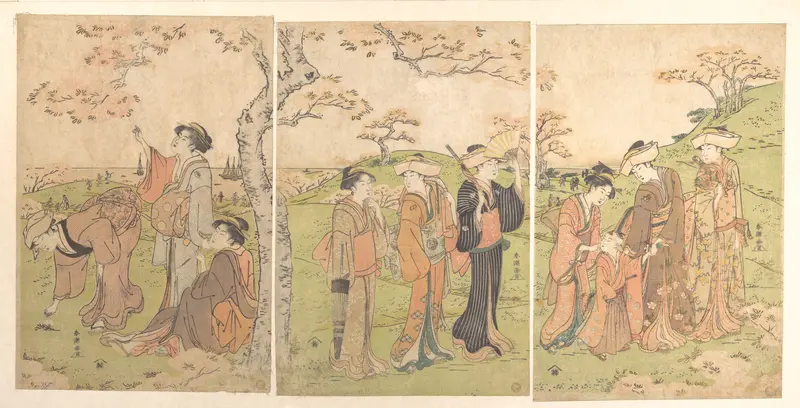 Women and Children Viewing the Cherry Blossoms at Gotenyama