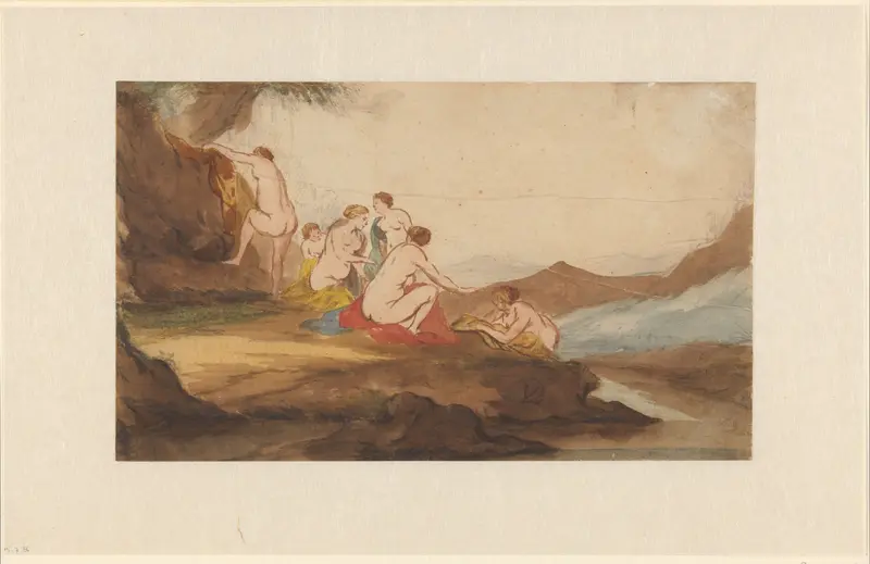 Women Bathing in a Landscape Wall Art by Dirck van der Lisse - High-Resolution Digital Print