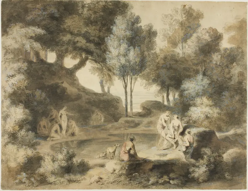 Women Bathing in Pond Wall Art by John William Taverner - High-Resolution Digital Print