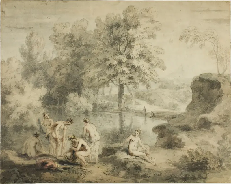 Women Drying Selves by Pond Wall Art by John William Taverner - High-Resolution Digital Print