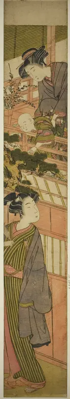 Women Holding Boy who is Reaching Out to Young Man Below
