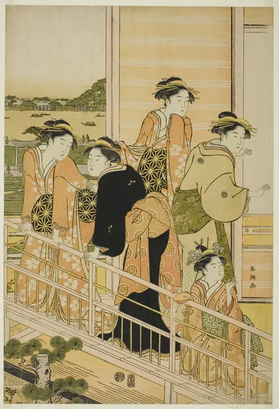 Women on a Balcony of a Yoshiwara Teahouse Wall Art by Katsukawa Shunchô - High-Resolution Digital Print