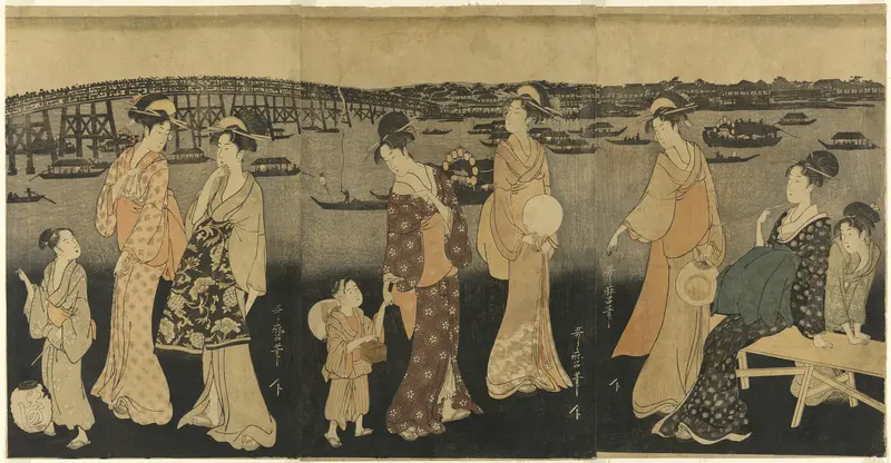 Women watching fireworks at Sumida River