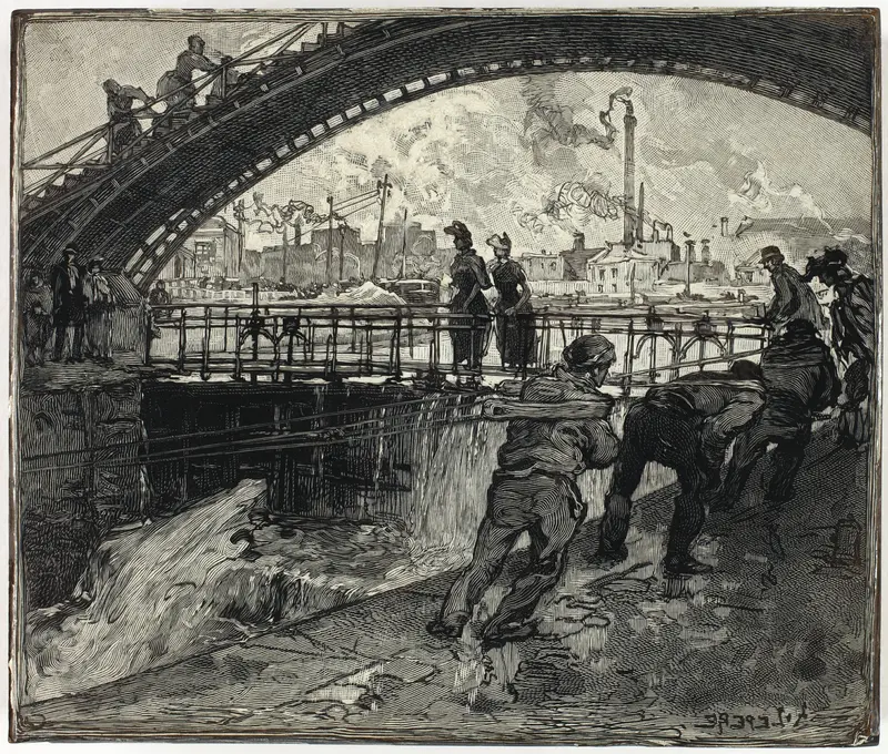 Woodblock for Lock of the Canal Saint-Martin