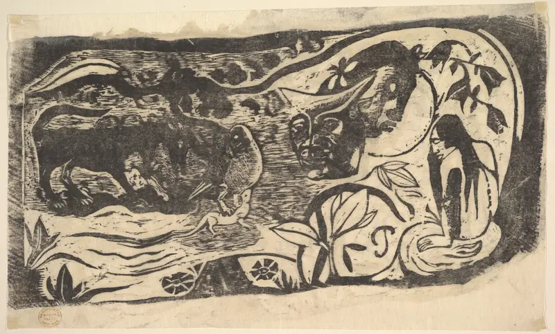 Woodcut with a Horned Head Wall Art by Paul Gauguin - High-Resolution Digital Print