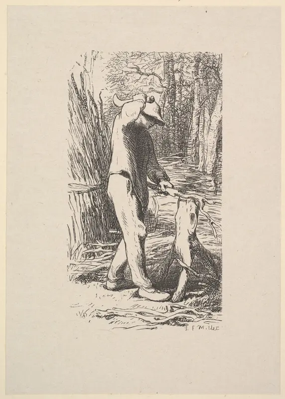 Woodcutter Making a Faggot Wall Art by Jean-François Millet - High-Resolution Digital Print