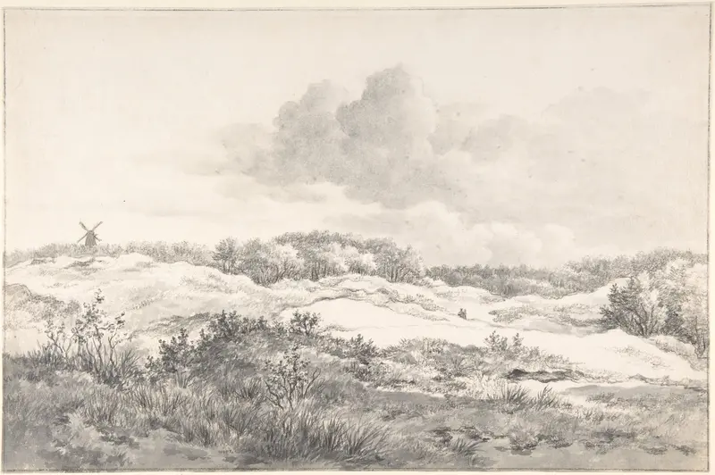 Wooded Dune Landscape near Haarlem, with Windmill and a Pair of Figures Wall Art by Gerrit Jan Michaëlis - High-Resolution Digital Print