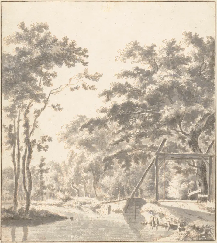 Wooded Landscape with a Drawbridge Wall Art by Frederik de Moucheron - High-Resolution Digital Print