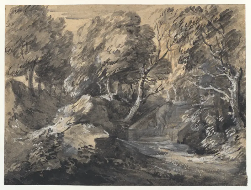 Wooded Landscape with a Man Crossing a Bridge Wall Art by Thomas Gainsborough - High-Resolution Digital Print