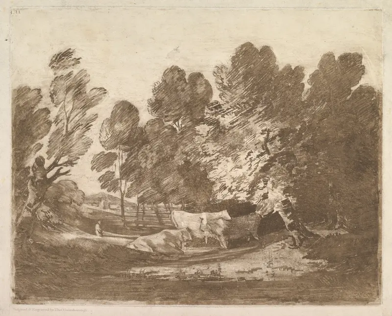 Wooded Landscape with Herdsmen and Cows Wall Art by Thomas Gainsborough - High-Resolution Digital Print