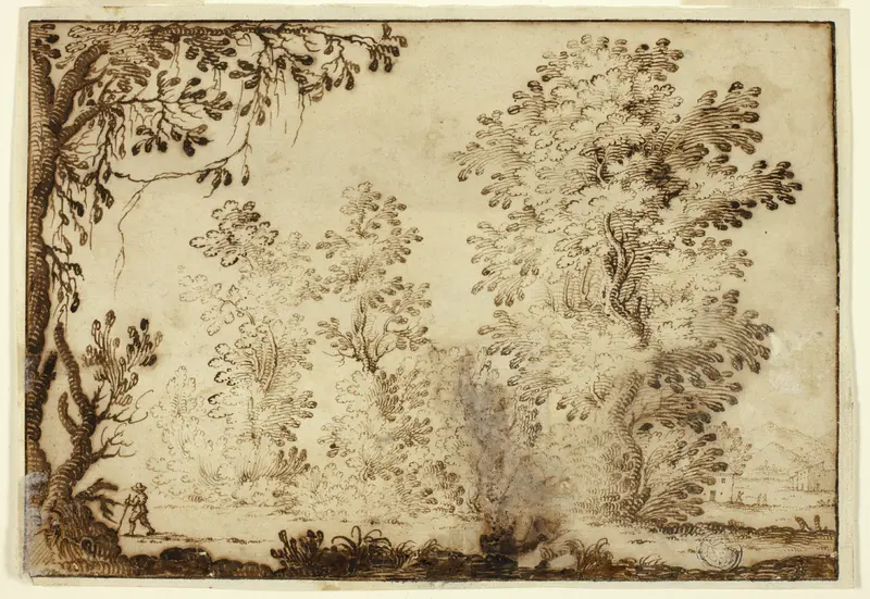 Wooded Landscape with Traveler in Foreground Wall Art by Ercole Bazzicaluva - High-Resolution Digital Print